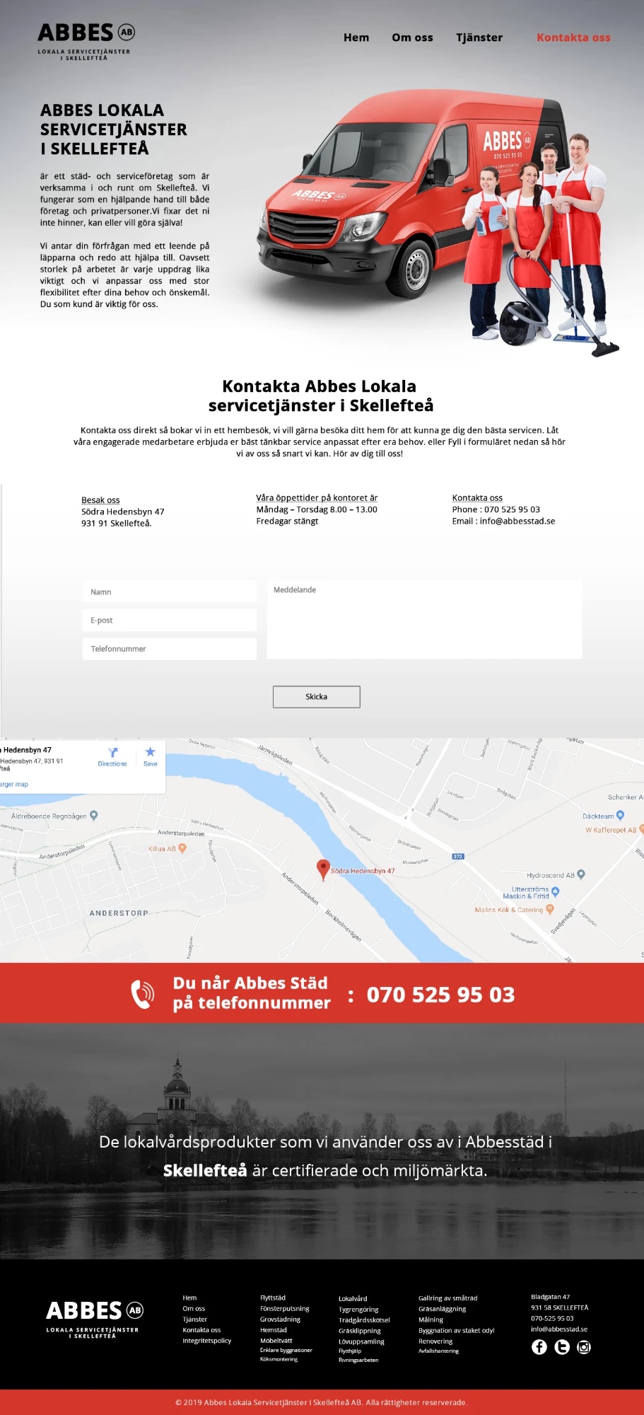 Kontaktsidan hos Abbes med formulär, öppettider och karta