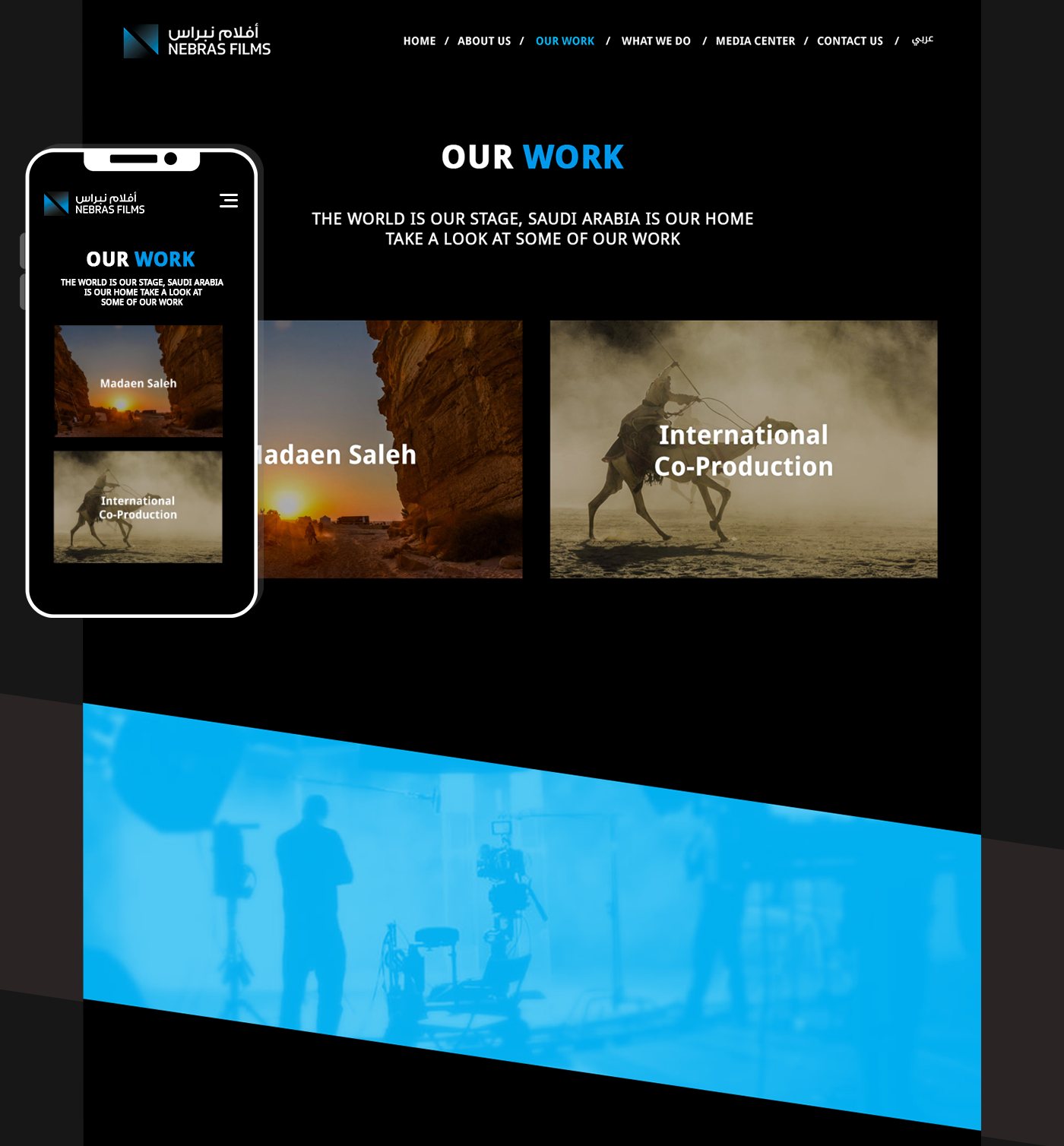 Sidan Our work på Nebras Films på dator och mobil