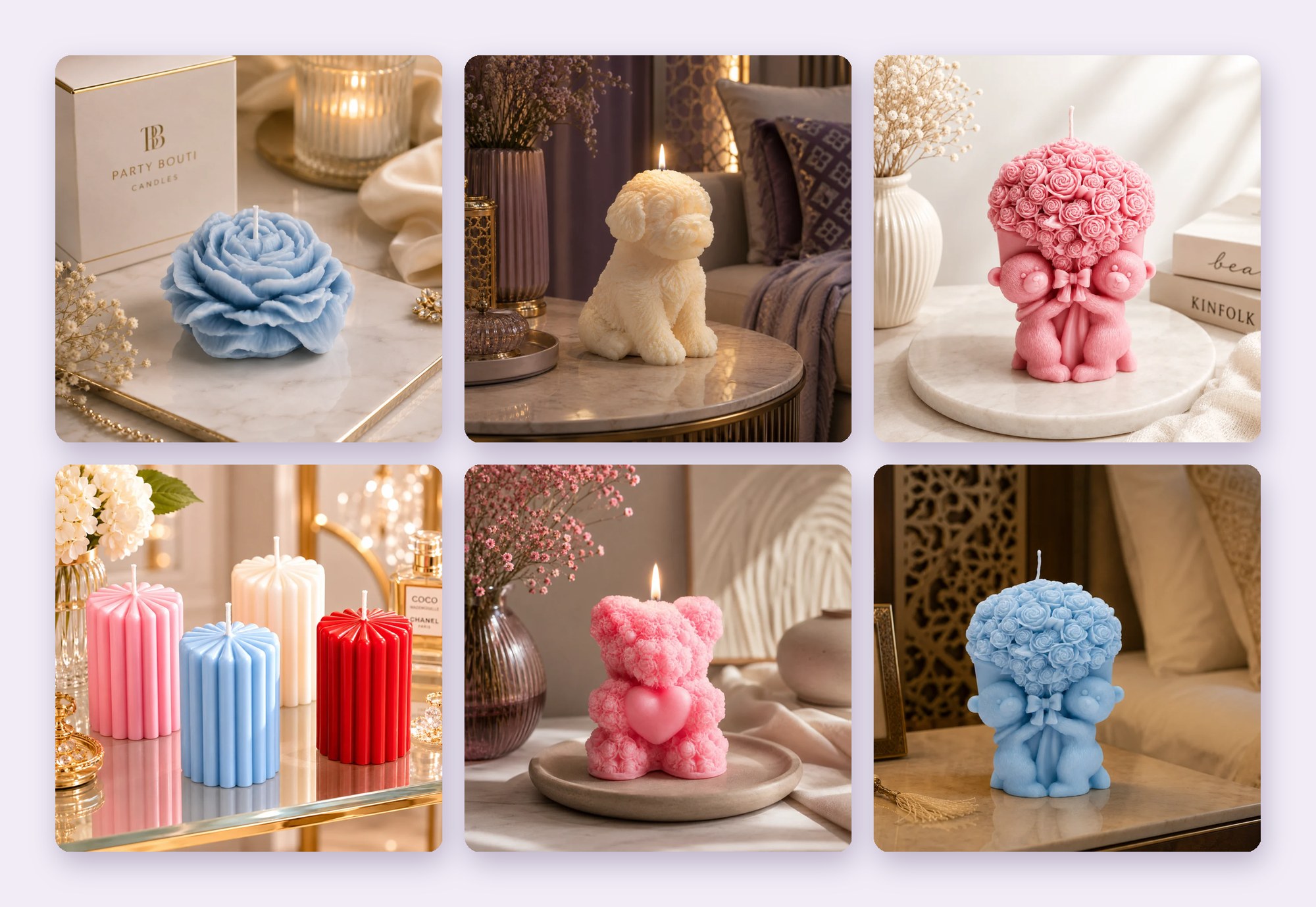 Party Boutis ljus i varma miljöer på marmor, trä och glas